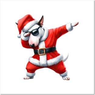 Christmas Bull Terrier Dog Dabbing Dance Posters and Art